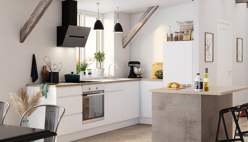 Lækkert grebsfrit lejlighedskøkken