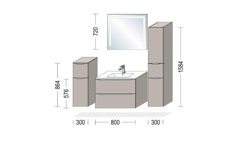 Stregtegning til Elegant badmiljø i grå nuancer