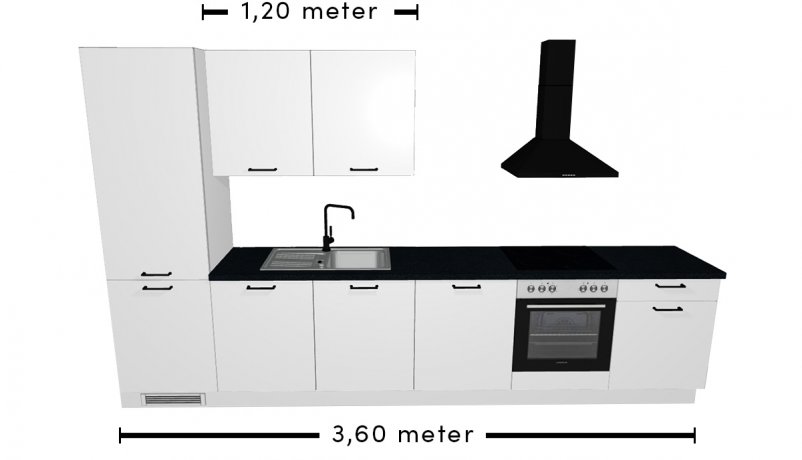 Billede af 3D tegnet køkken med mål