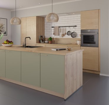 Smart køkken i venlige farver